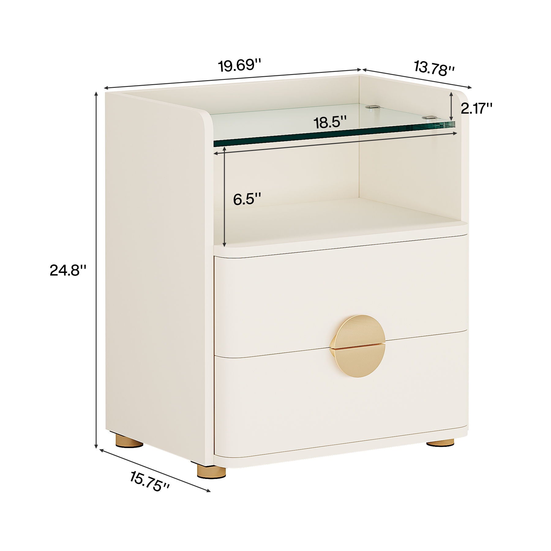 2 Drawer Nightstand With Open Shelf, Bedside Table - Beige by HouseOfZazla