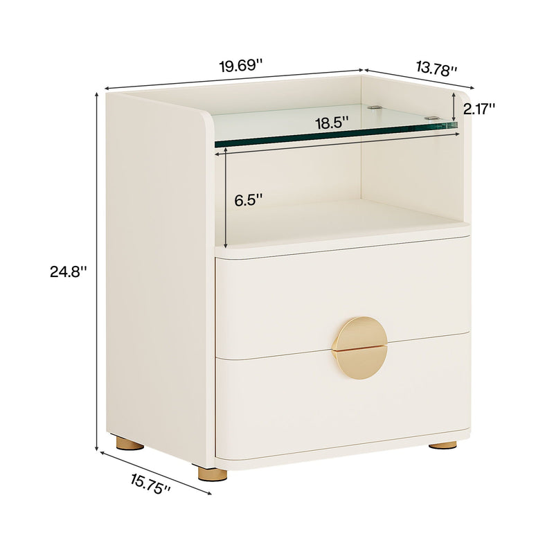 2 Drawer Nightstand With Open Shelf, Bedside Table - Beige by HouseOfZazla