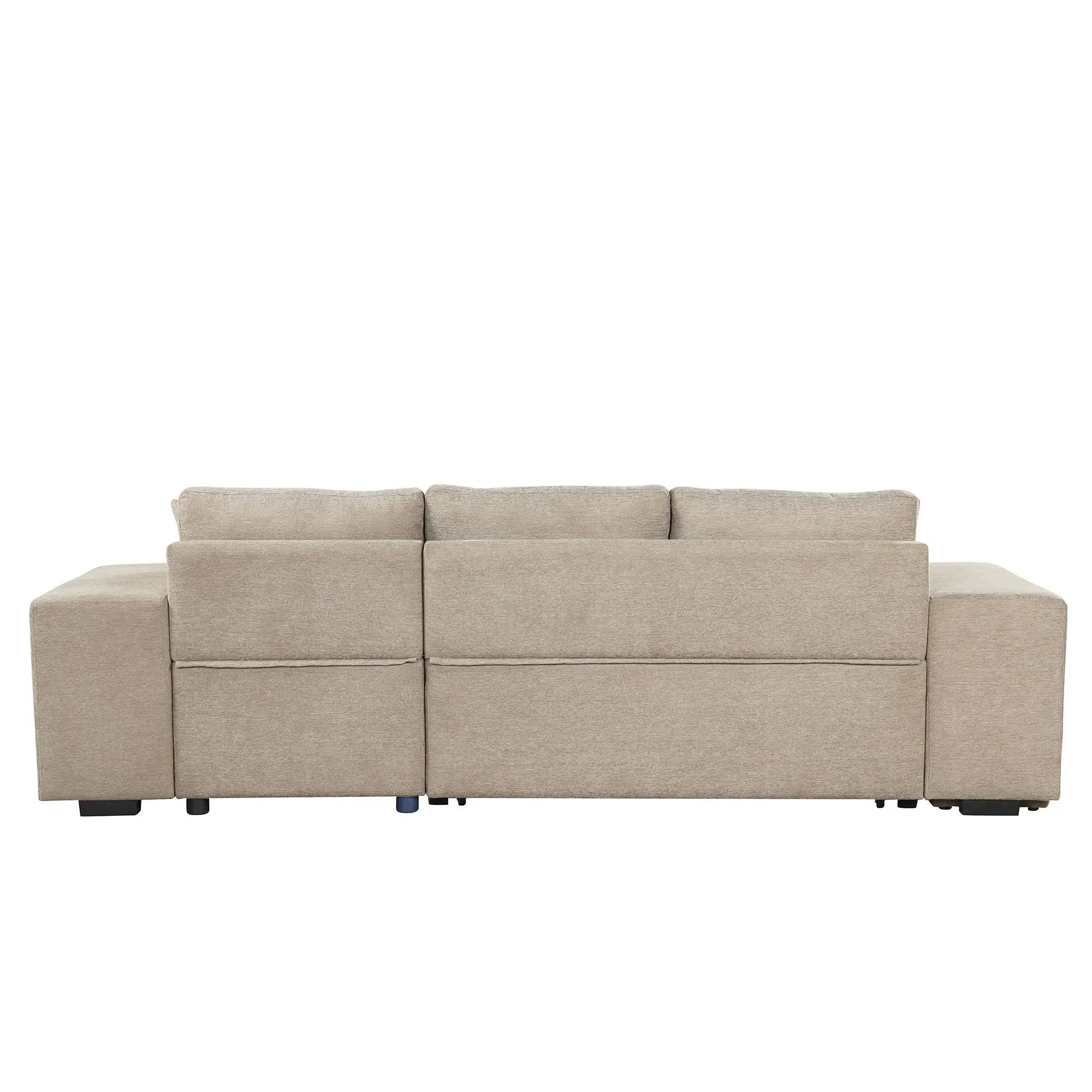 Modern L-Shape 3 Seat Reversible Sectional Couch, Pull Out Sleeper Sofa With Storage Chaise And 2 Stools For Living Room Furniture Set by HouseOfZazla