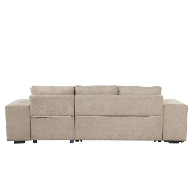Modern L-Shape 3 Seat Reversible Sectional Couch, Pull Out Sleeper Sofa With Storage Chaise And 2 Stools For Living Room Furniture Set by HouseOfZazla