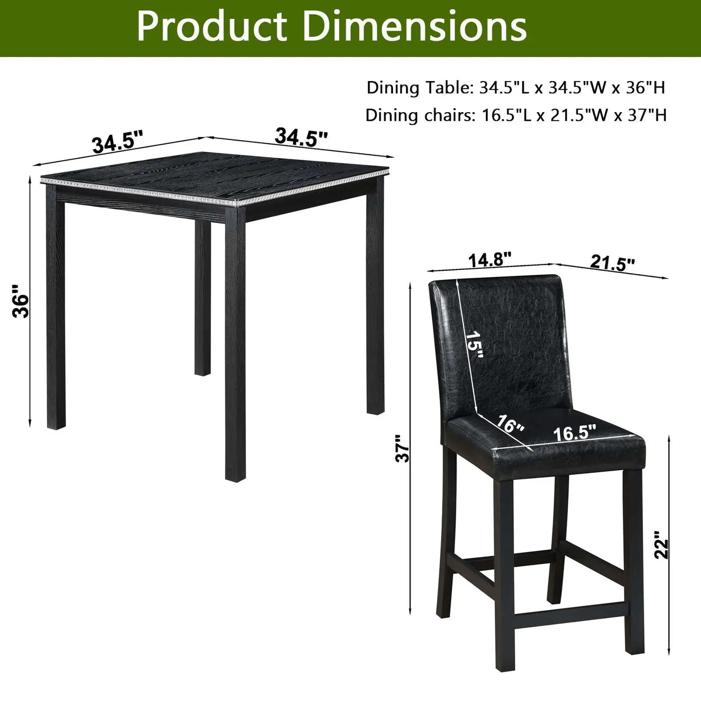 5 Pieces Counter Height Table Set, Kitchen Table With Square Table And 4 Upholstered Chairs by HouseOfZazla