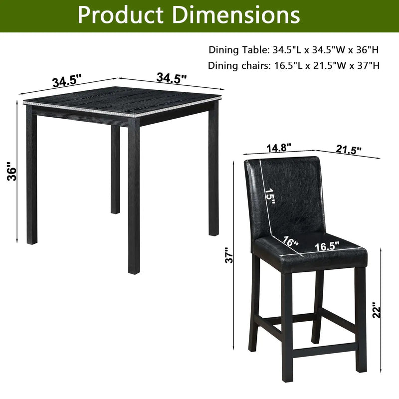 5 Pieces Counter Height Table Set, Kitchen Table With Square Table And 4 Upholstered Chairs by HouseOfZazla