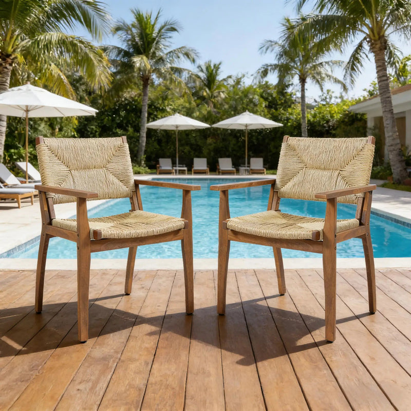 Durable Outdoor Dining Chair with Acacia Wood Frame and Wicker Seat by HouseOfZazla