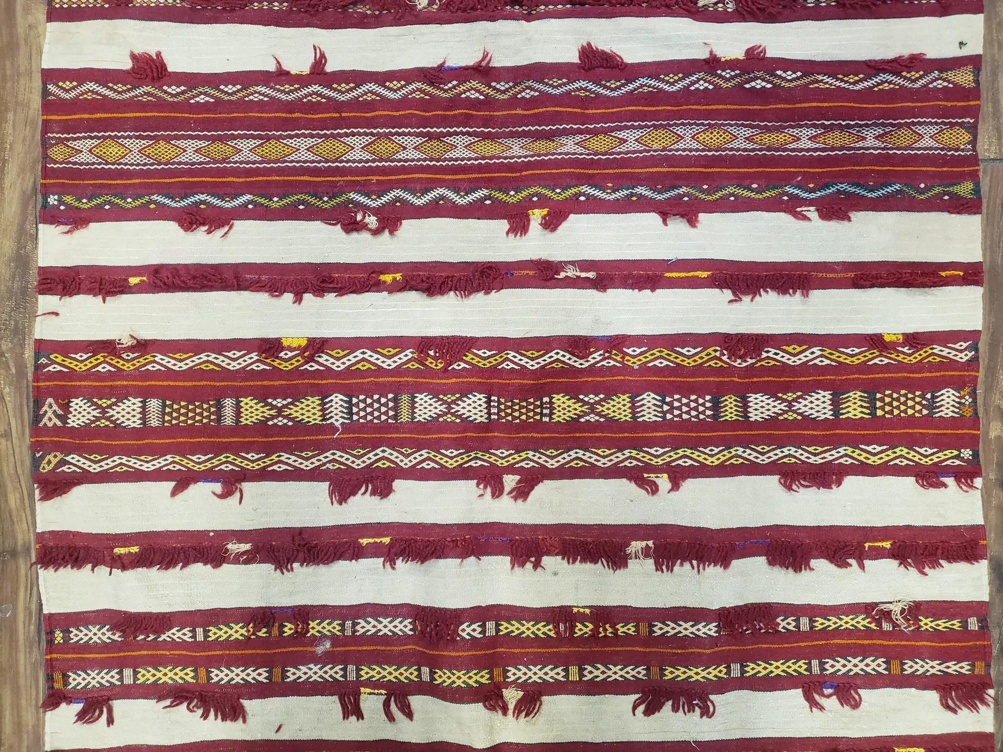 Antique Turkoman Yamud Rug 3x5 ft, 1920s Turkmen Sofreh Table Cover, Bohemian Rug, Tribal Collectible, Striped Rug, Handmade Ivory and Red by Jewel Rugs