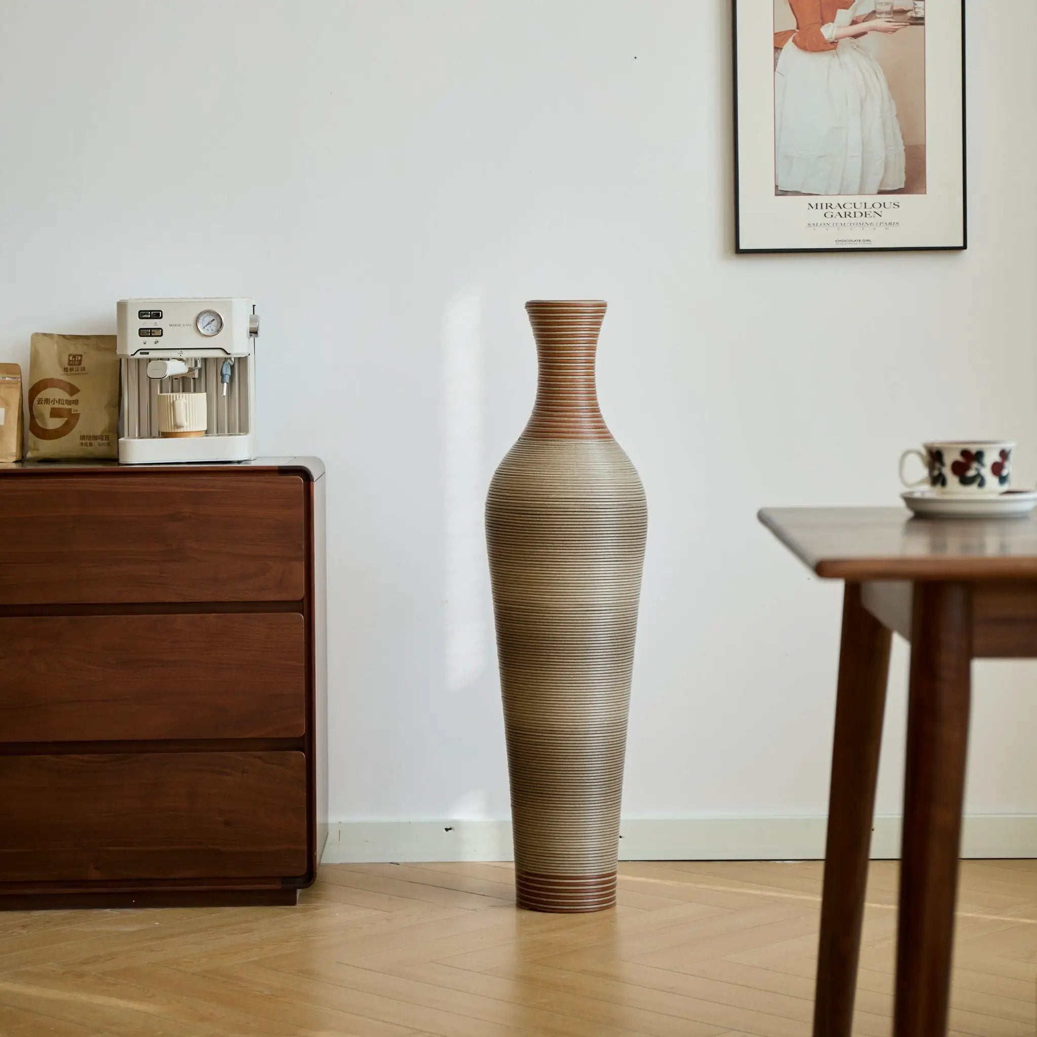 Tall Vase - Brown Decorative Floor Vase, Classic Neat Floor Vase Tall Freestanding Flower Holder, Artificial Rattan Vase, Floor Vase, Flower Holder For Home Decor - Gray by HouseOfZazla