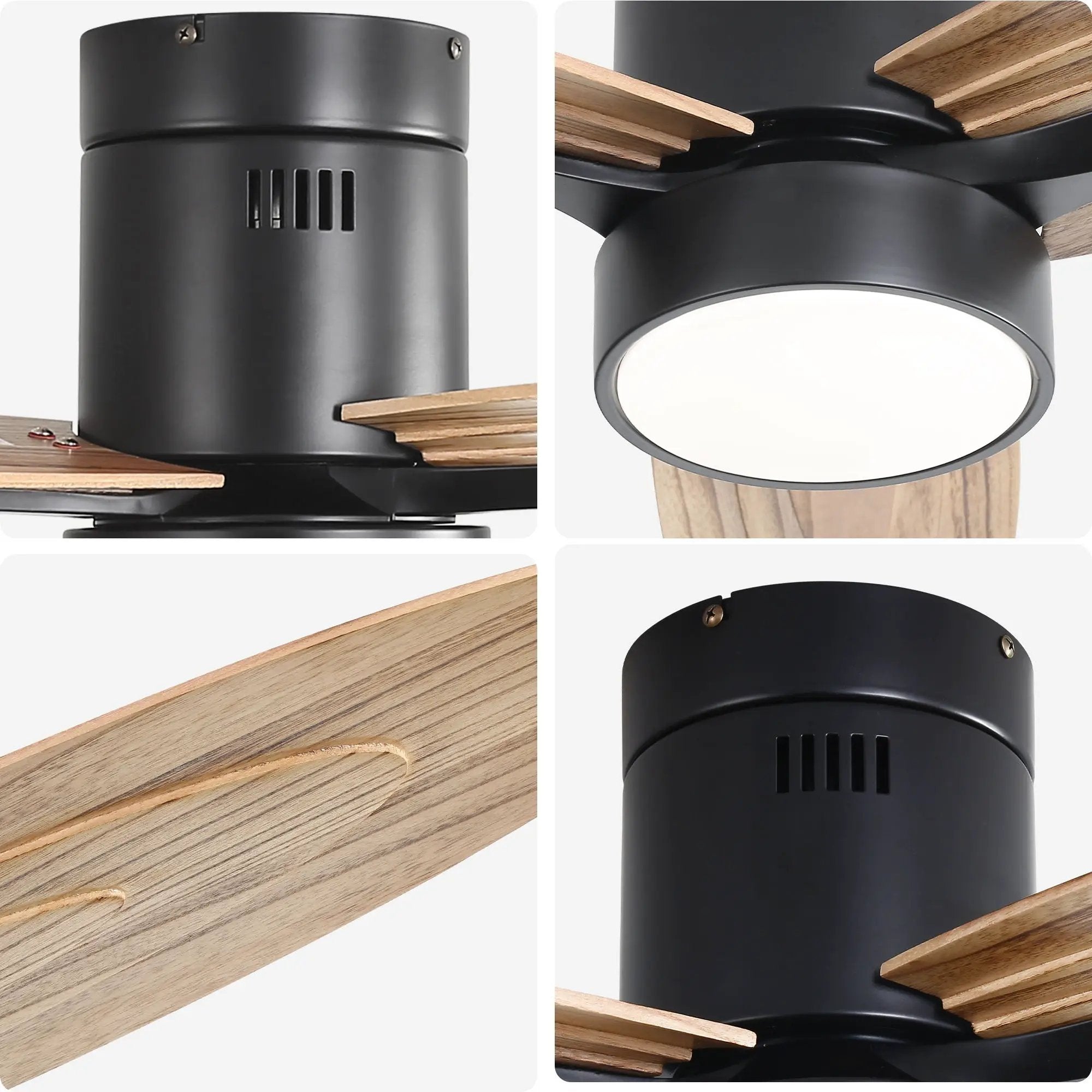 Flush Mount Ceiling Fan With Light And Remote Control, 3 Blades, Reversible DC Motor - Black by Unique Piece Furniture