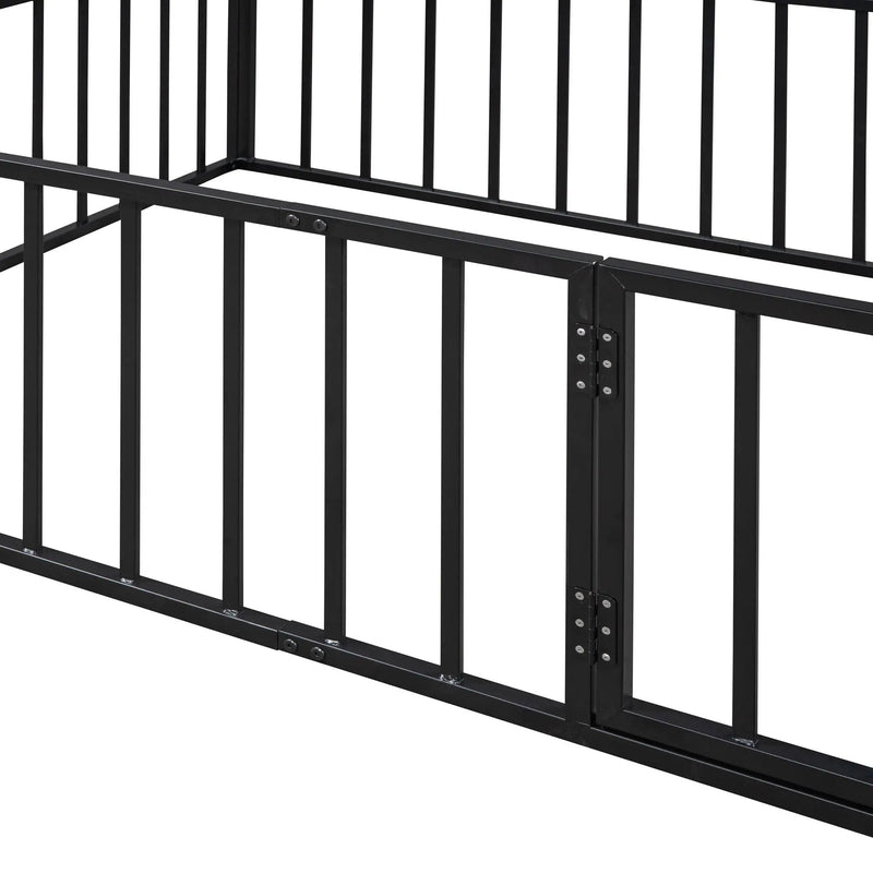 Metal Floor Bed Frame With Fence And Door by HouseOfZazla