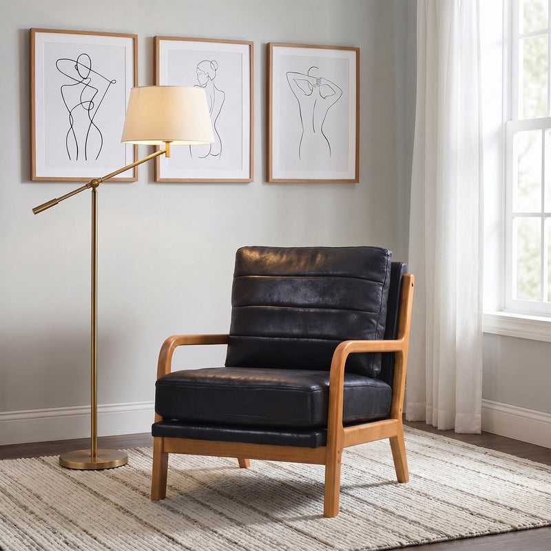 Foil Fabric Wood Armchair with Solid Wood Frame - Neutral, photo 2 of 10