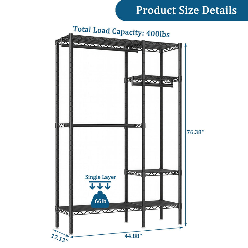 Freestanding Clothes Rack with Adjustable Shelves and 3 Garment Rails - Black, photo 4 of 4