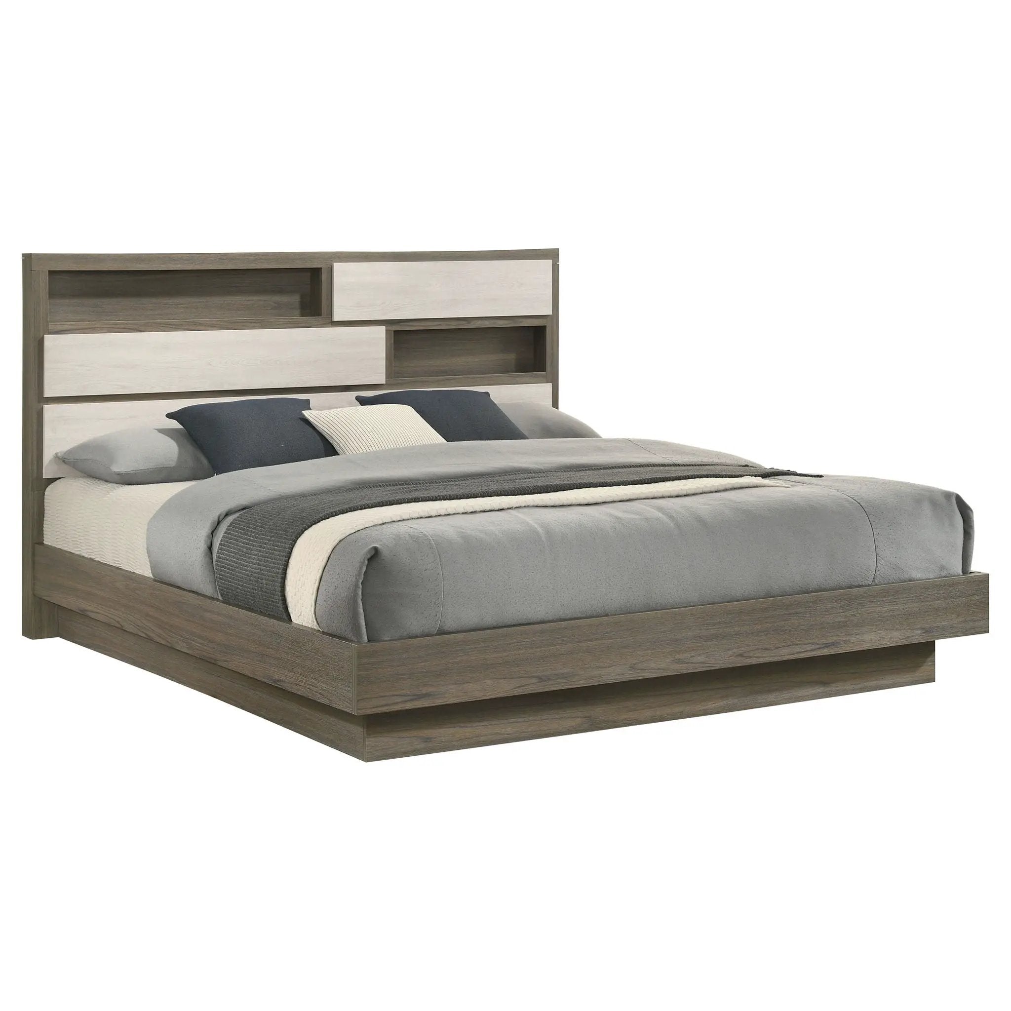 Fenwick Eastern King Bed Bookcase Headboard Grey Oak by Unique Piece Furniture