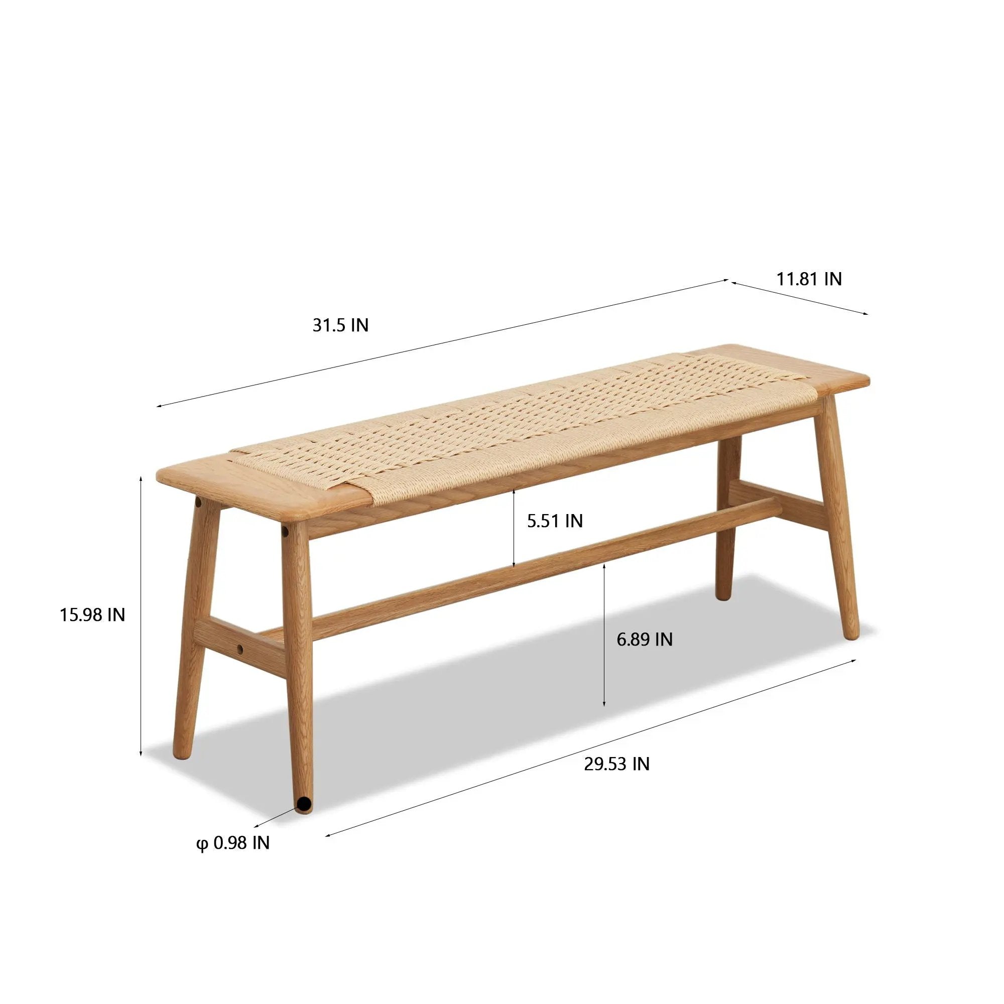 Woven Design Dining Bench For Dining Room, Bedroom - Natural Oak by HouseOfZazla
