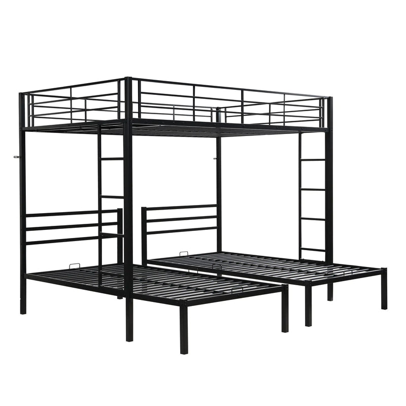 Modern Metal Triple Bunk Bed With Vertical Ladder, Safety Rail, And Storage Shelf - Black by Unique Piece Furniture