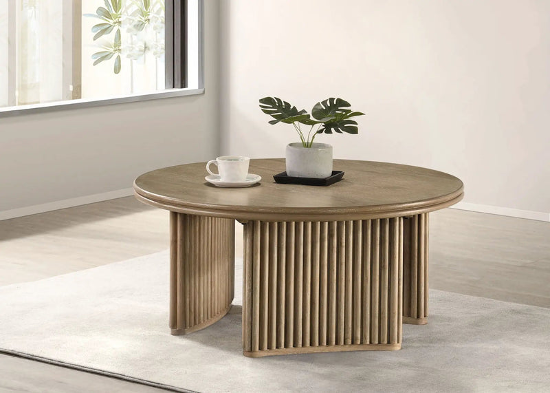 Adina 36-inch Round Wood Coffee Table Distressed Light Brown by Unique Piece Furniture