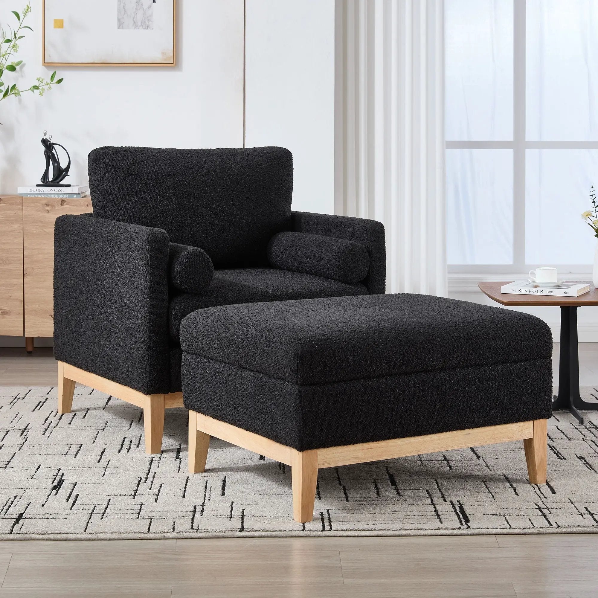 Oversized 360 Degree Swivel Barrel Accent Chair And Ottoman Set With Storage by Unique Piece Furniture