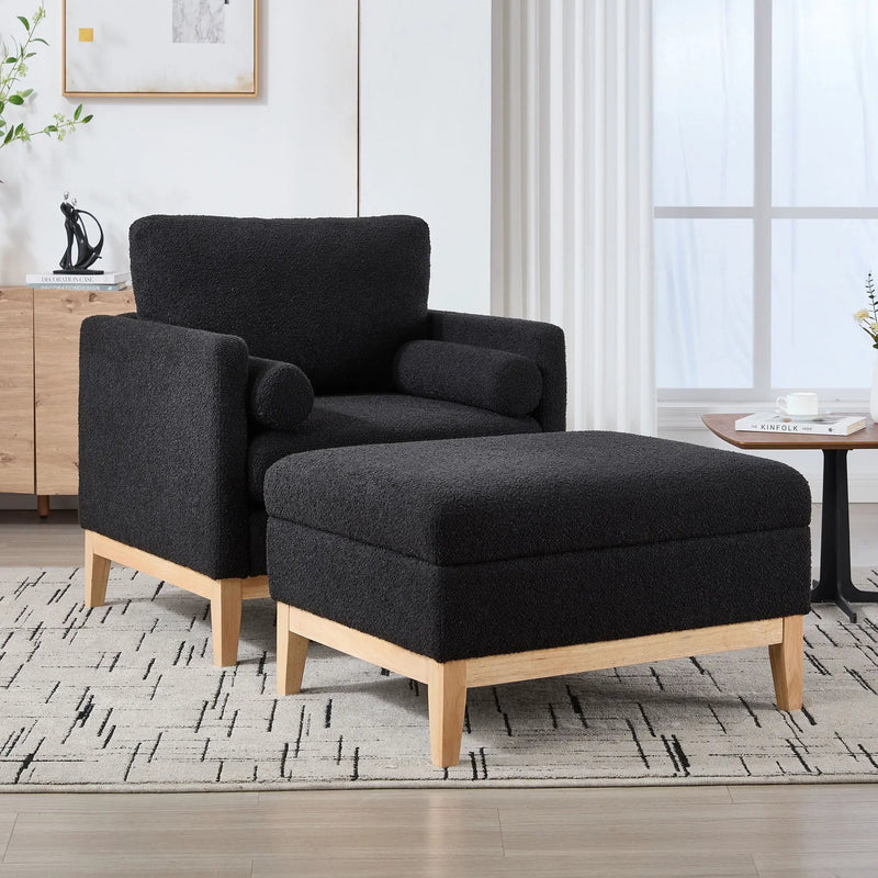 Oversized 360 Degree Swivel Barrel Accent Chair And Ottoman Set With Storage by HouseOfZazla