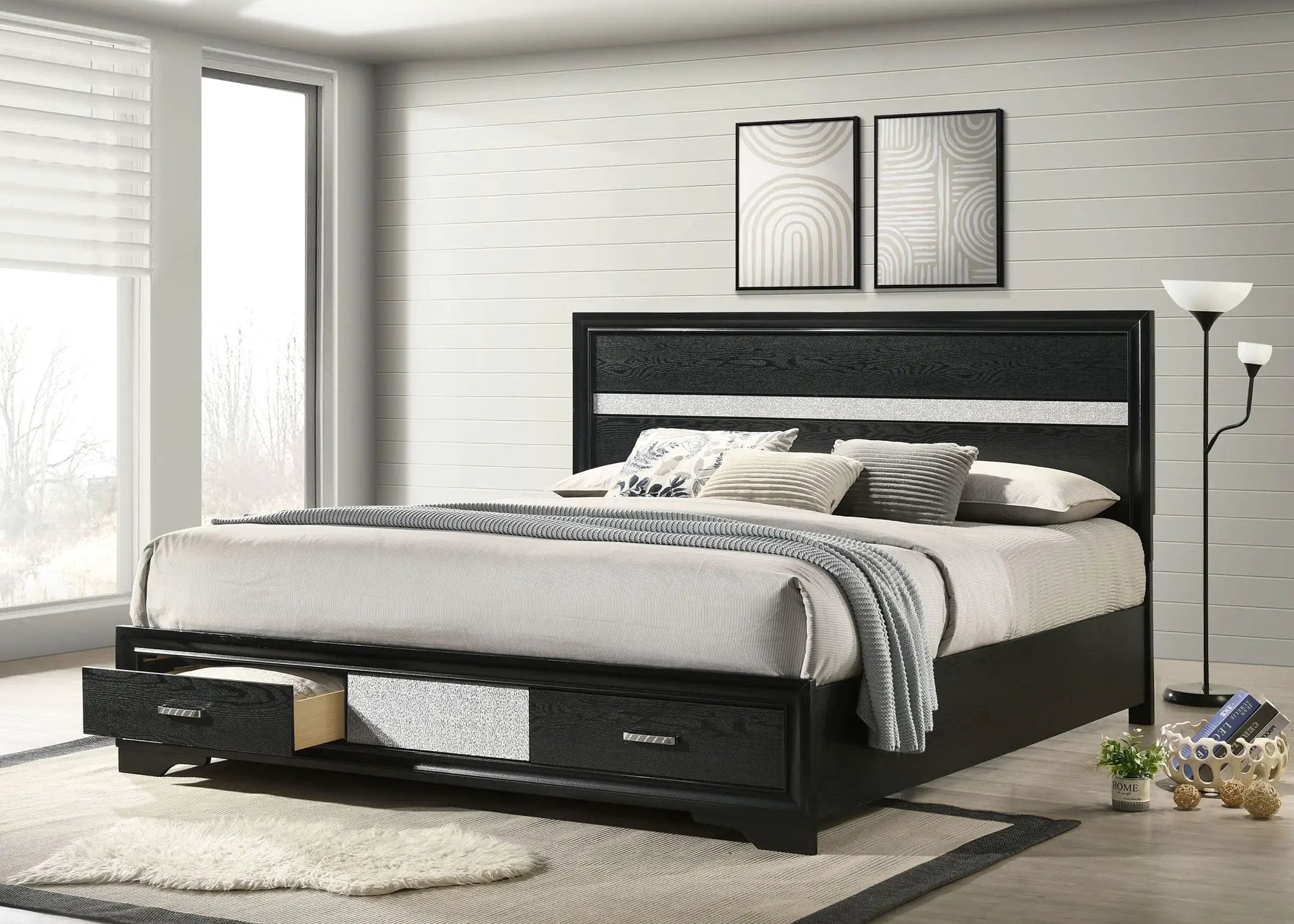 Miranda 51-inch Wood California King Storage Panel Bed Black by Unique Piece Furniture