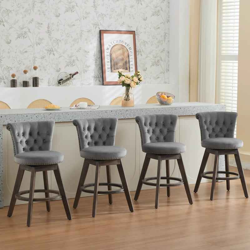 26" Counter Height Bar Stools Set of 2 with 360° Swivel and Velvet Upholstery by HouseOfZazla