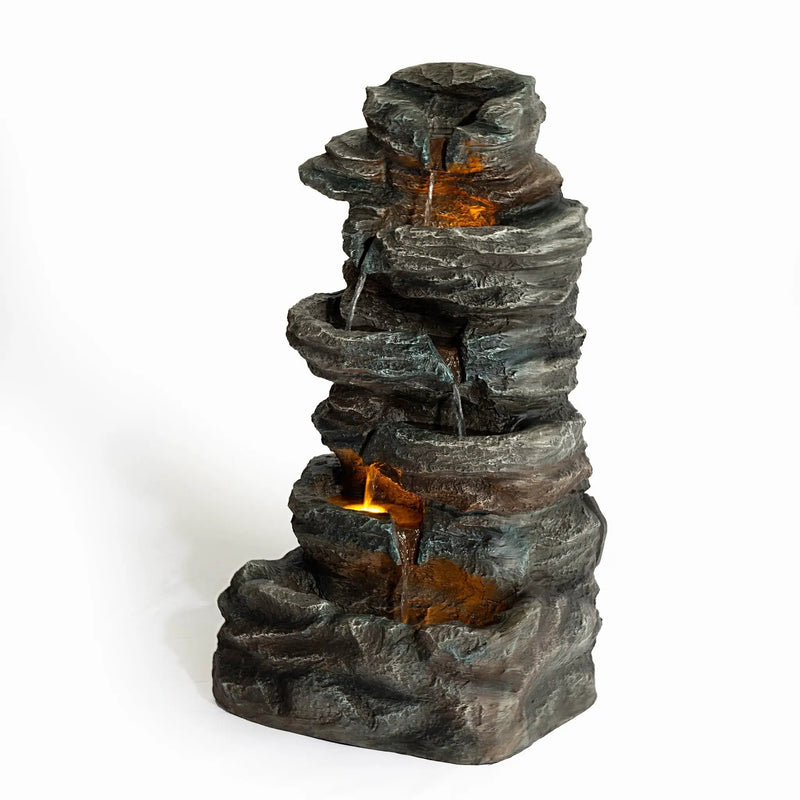 6-Tier Outdoor Cascading Stone Water Fountain with 3 LED Lights by HouseOfZazla