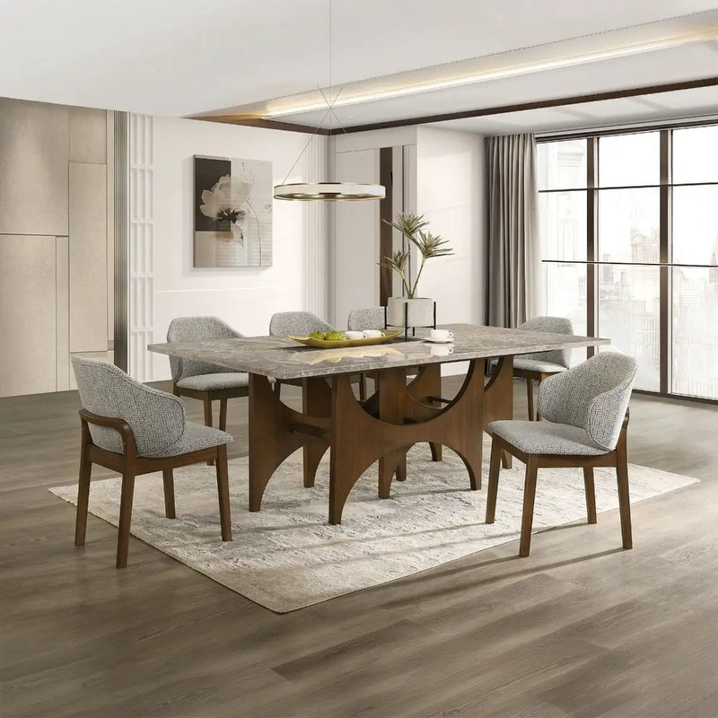 Oleia - Dining Table With Engineered Marble - Natural Marble & Walnut by Unique Piece Furniture