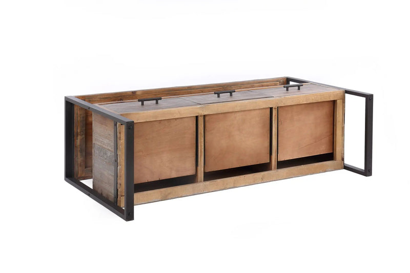 Reclaimed Wood Media TV Console Table With 3 Drarwer, Open Shelf - Antique Gray by HouseOfZazla