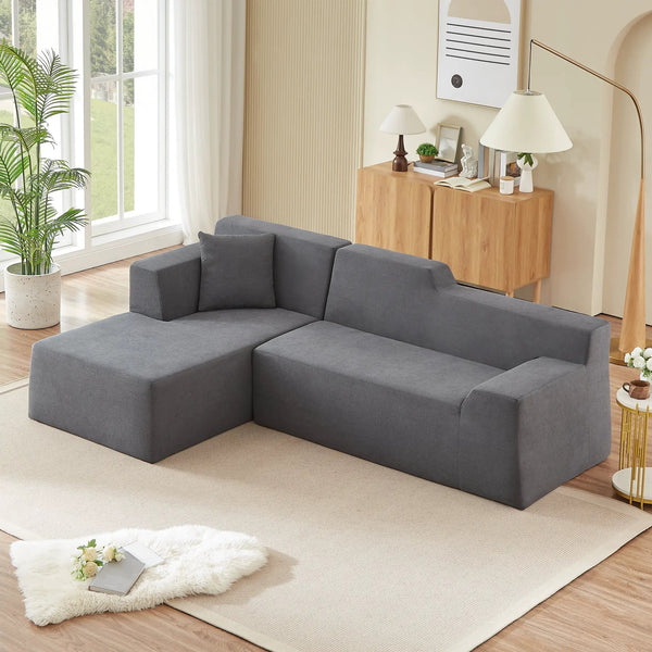 Modern Minimalist L-Shaped Corduroy High Back Sofa, photo 2 of 8