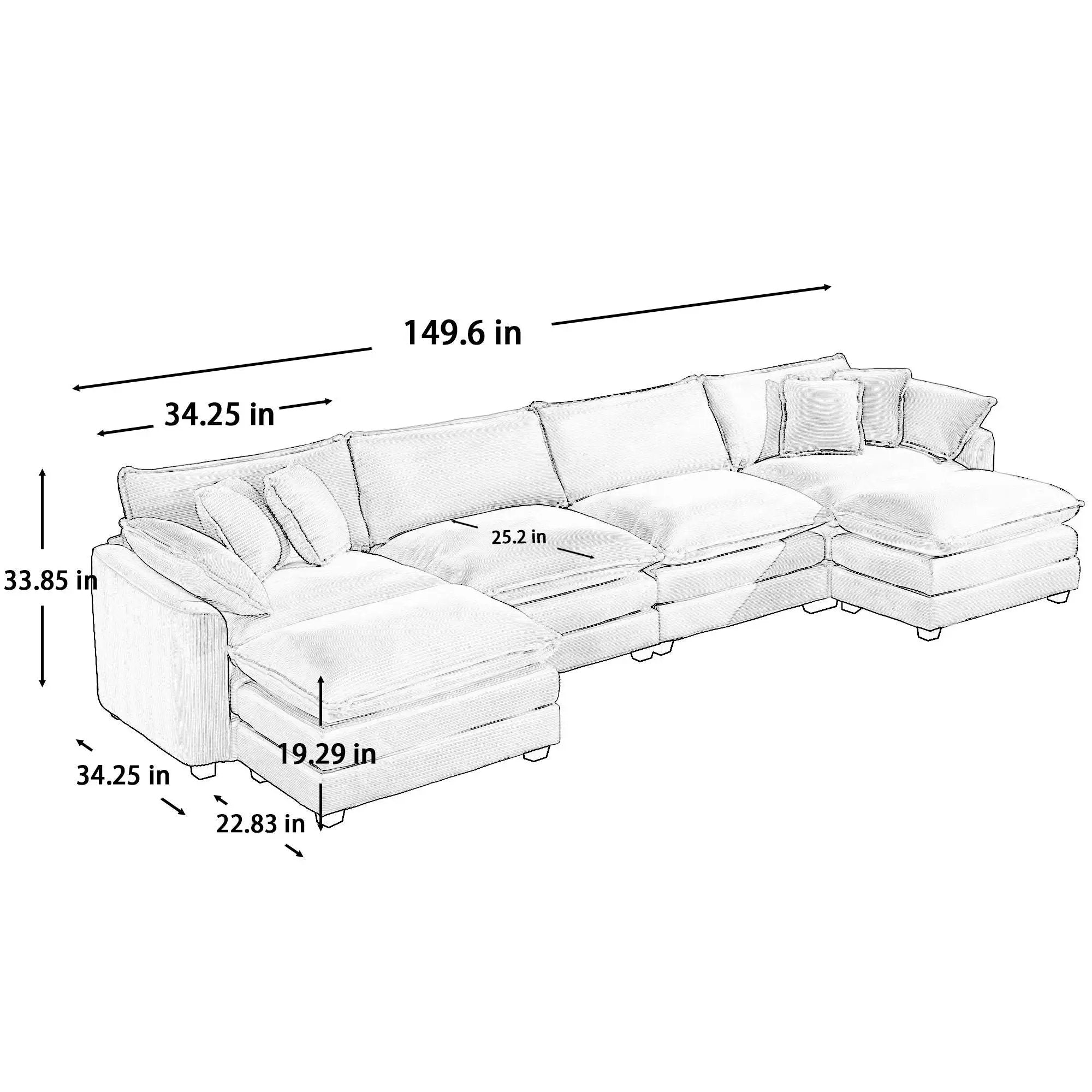 Modern Oversized Modular Cushion Sofa With Ottoman, Low Back, Deep Seating Sofa Set by Unique Piece Furniture