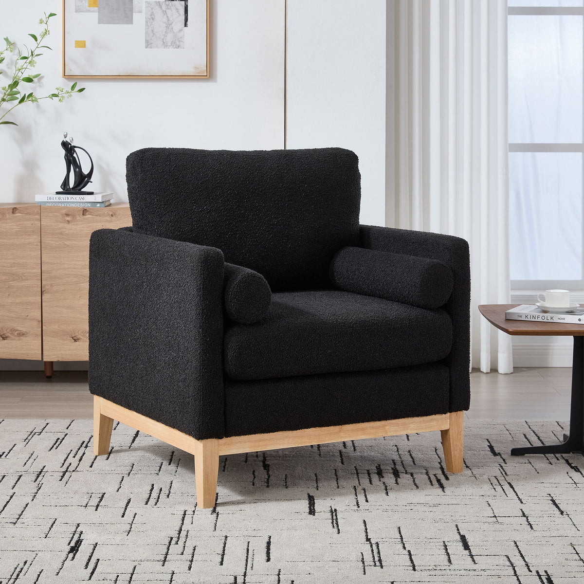 Wide Modern Performance Accent Chair With Natural Legs, photo 5 of 7