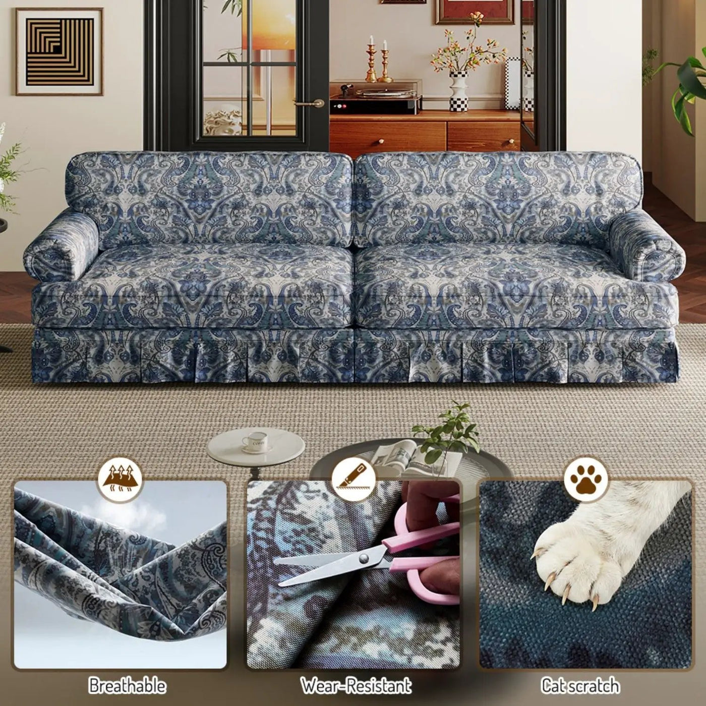 Luxuriously Comfortable Cloud Couch With Elegant Rolled Arms & Pleated Skirt Design by HouseOfZazla