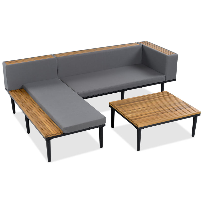 Luxury L-Shaped Acacia Wood Outdoor Sectional Sofa Set by HouseOfZazla