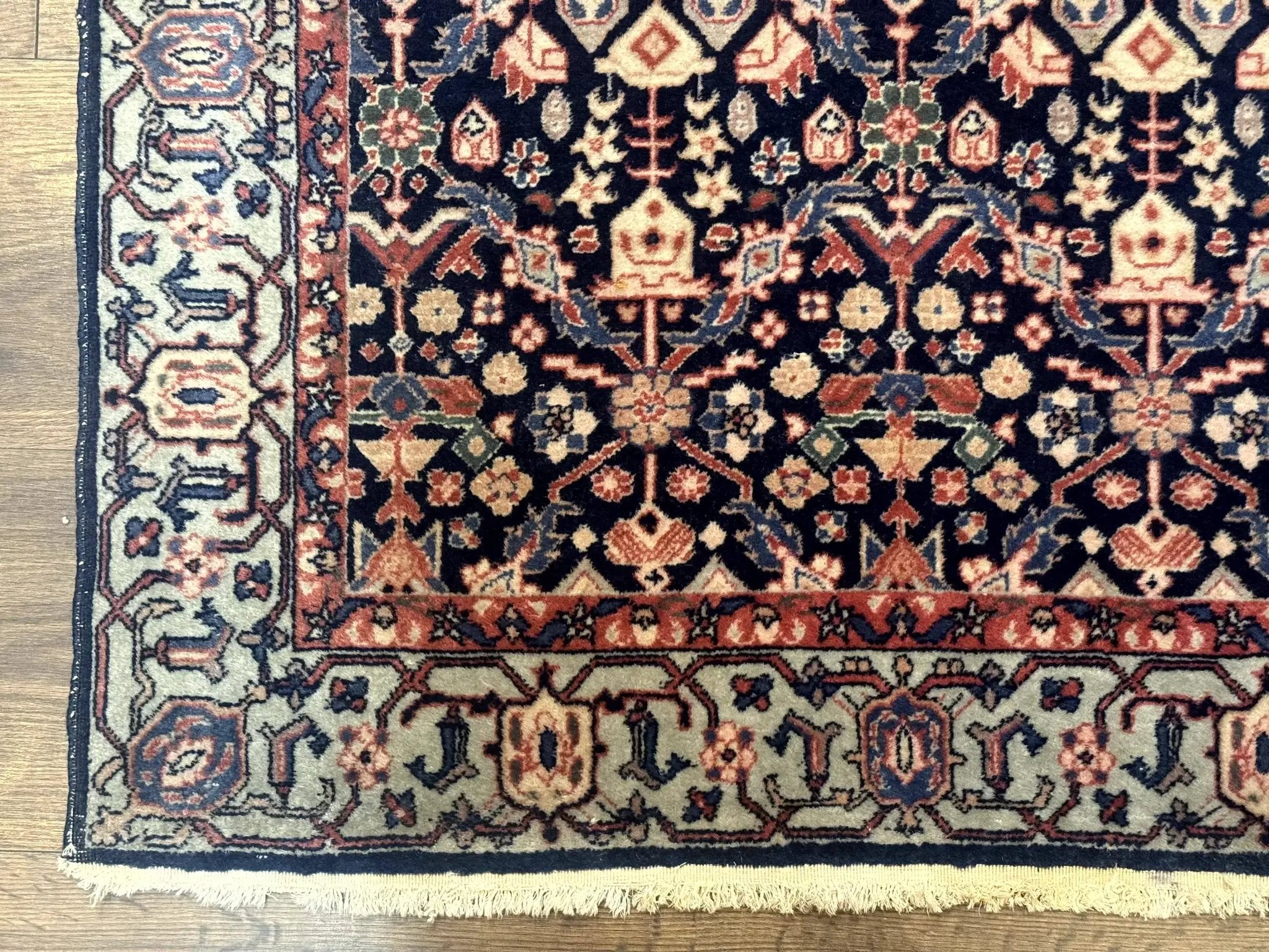 Indo Persian Runner Rug 2.8 x 12, Navy Blue, Floral, Fine 270 KPSI by Jewel Rugs