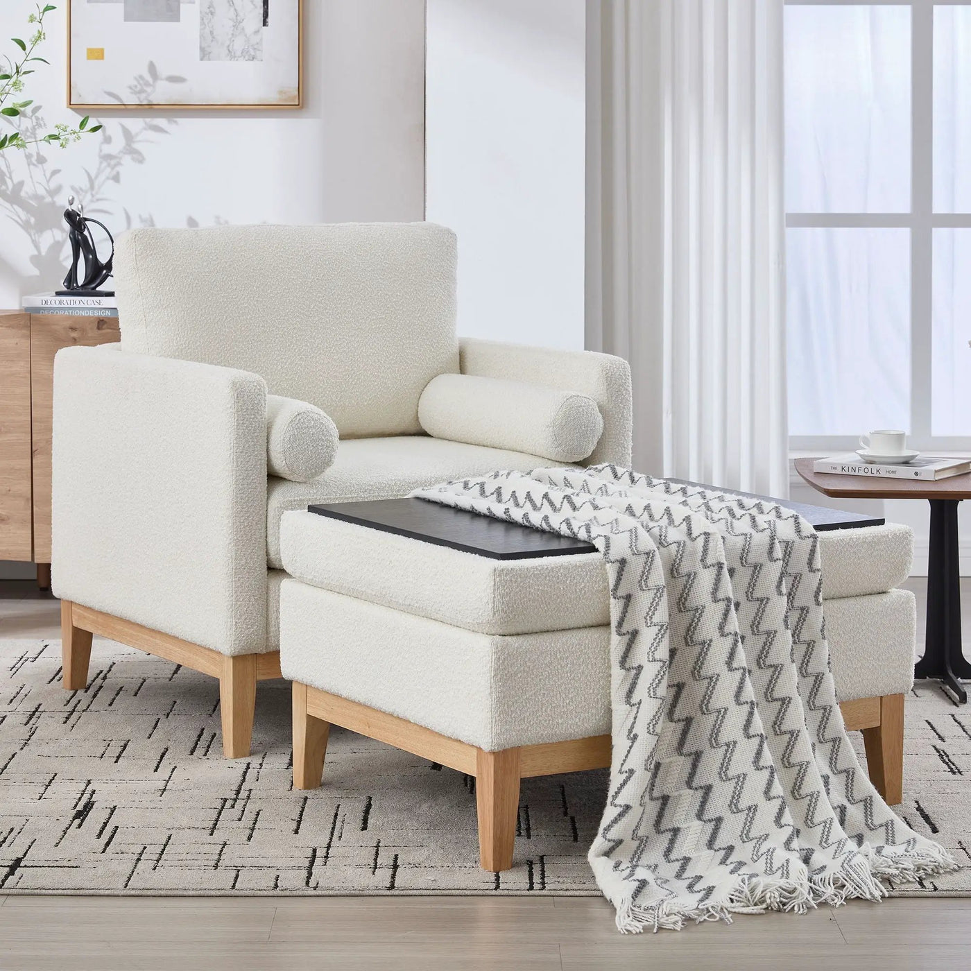 Oversized 360 Degree Swivel Barrel Accent Chair And Ottoman Set With Storage by HouseOfZazla