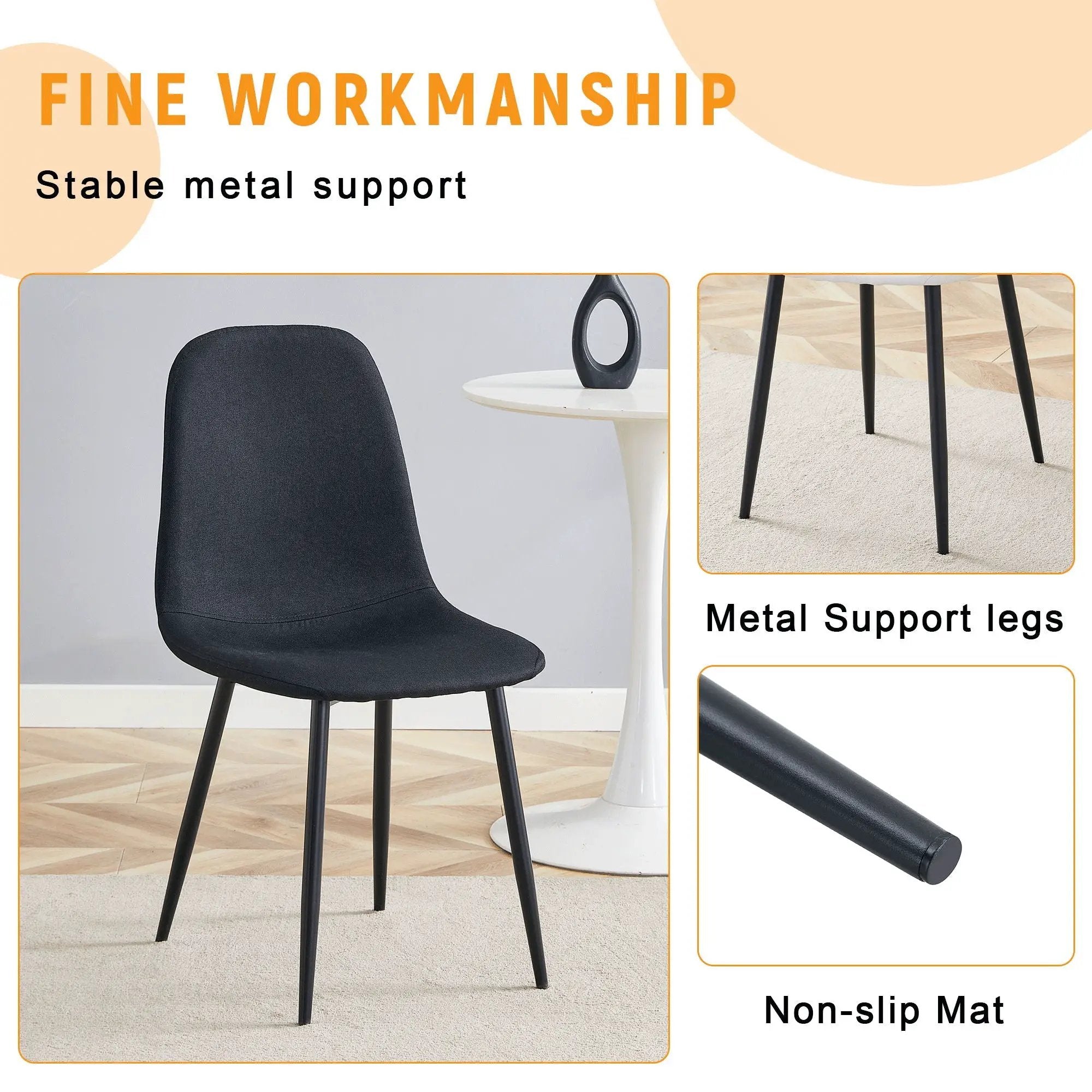 Modern Medieval Style Cushioned Side Chairs Set With Metal Legs For Kitchens by Unique Piece Furniture