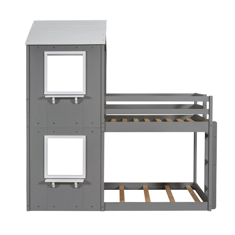 Bunk Bed Wood Bed & Roof, Window, Guardrail, Ladder by Unique Piece Furniture