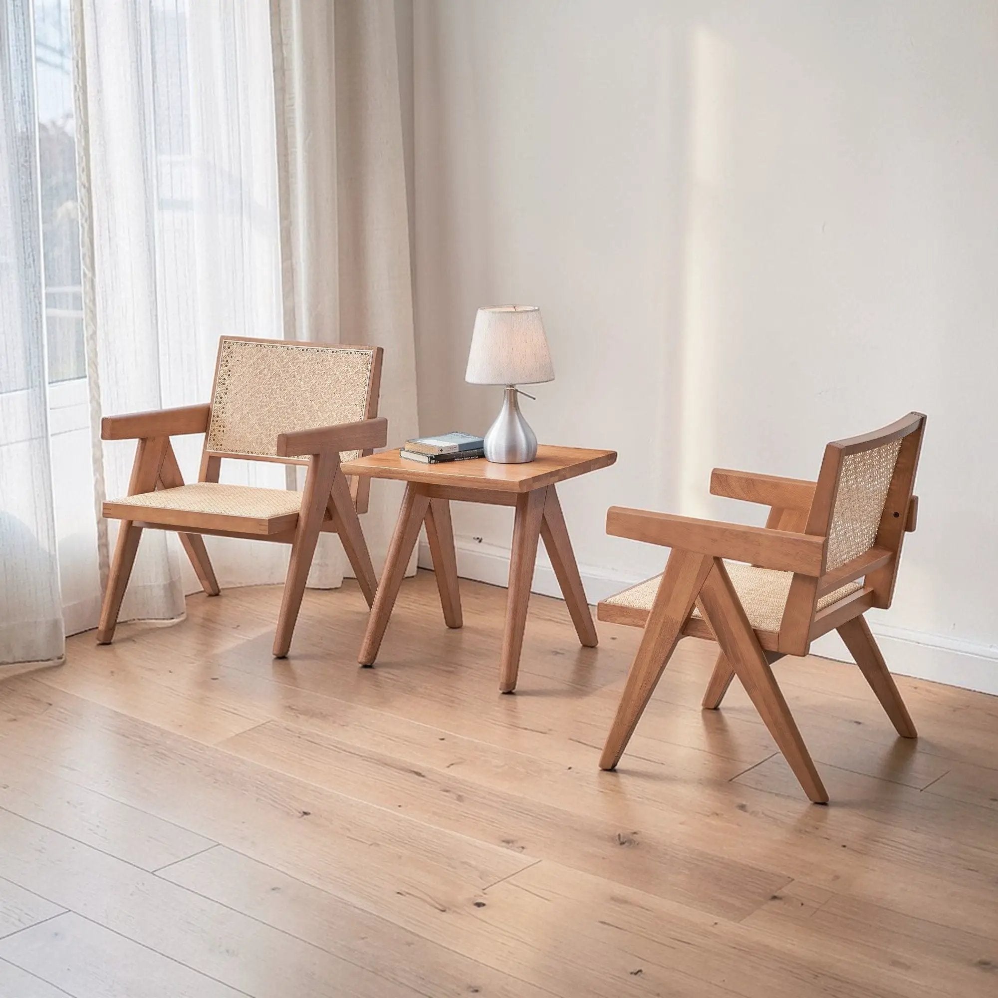 3 Piece Accent Chair Set And Matching End Table For Living Room - Natural by HouseOfZazla