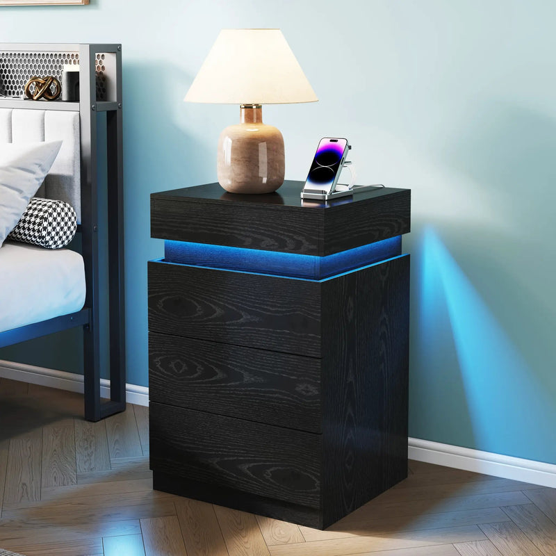 Nightstand with Built-In Charging Station and LED Lighting by HouseOfZazla