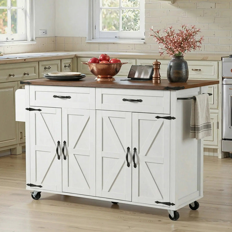 K&K 53.5'' Farmhouse Kitchen Island with Power Outlet by HouseOfZazla