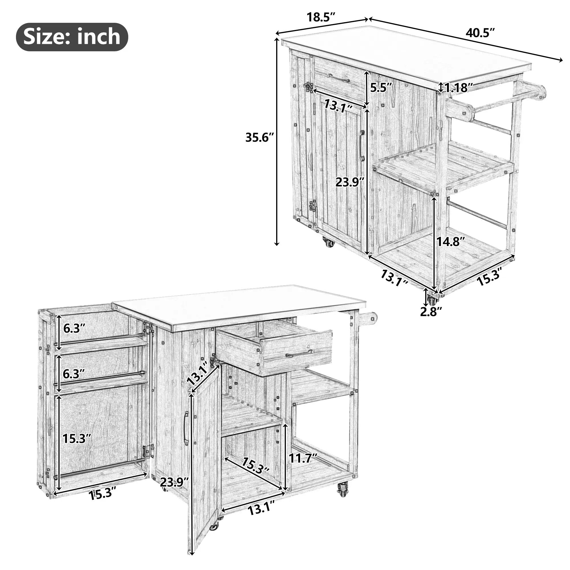 Outdoor Kitchen Island Fir Wood Prep Station with Stainless Steel Top by HouseOfZazla