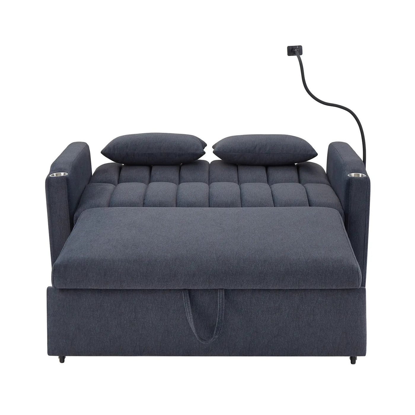 Convertible Sofa Bed Loveseat Sofa With Three USB Ports, Two Side Pockets, Two Cup Holders And 360° swivel Phone Holder For Living Room by HouseOfZazla