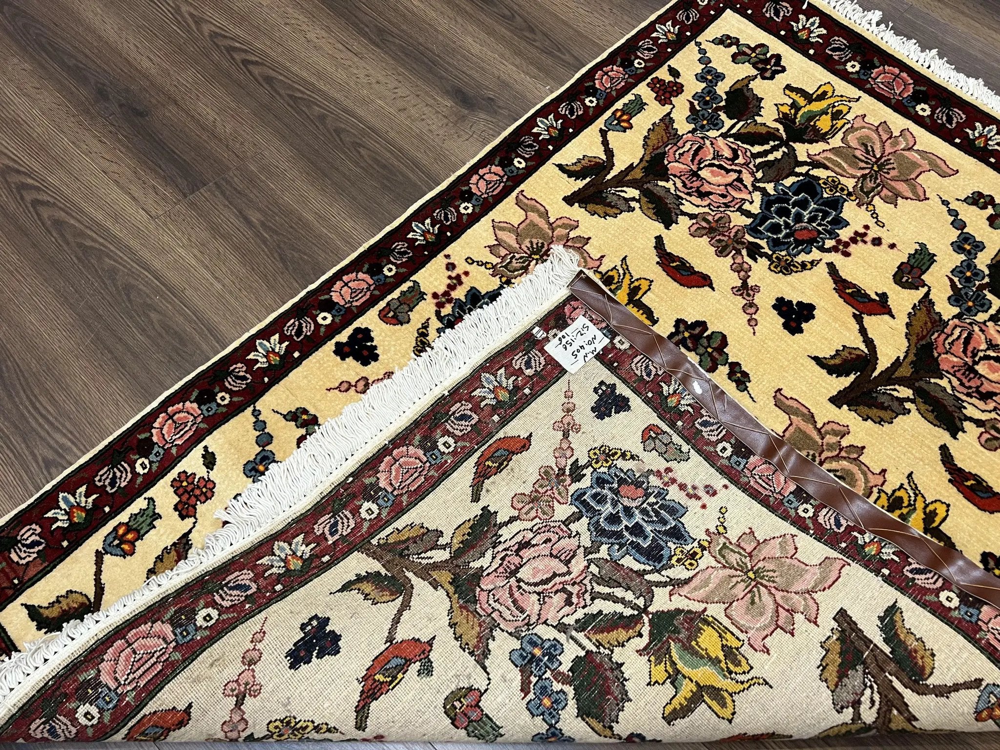 Persian Bidjar Rug 3.6 x 5 ft, Repeated Floral Motifs, Roses and Birds, Cream Burgundy, Fine Wool Oriental Bijar Carpet, Vintage Traditional Area Rug by Jewel Rugs