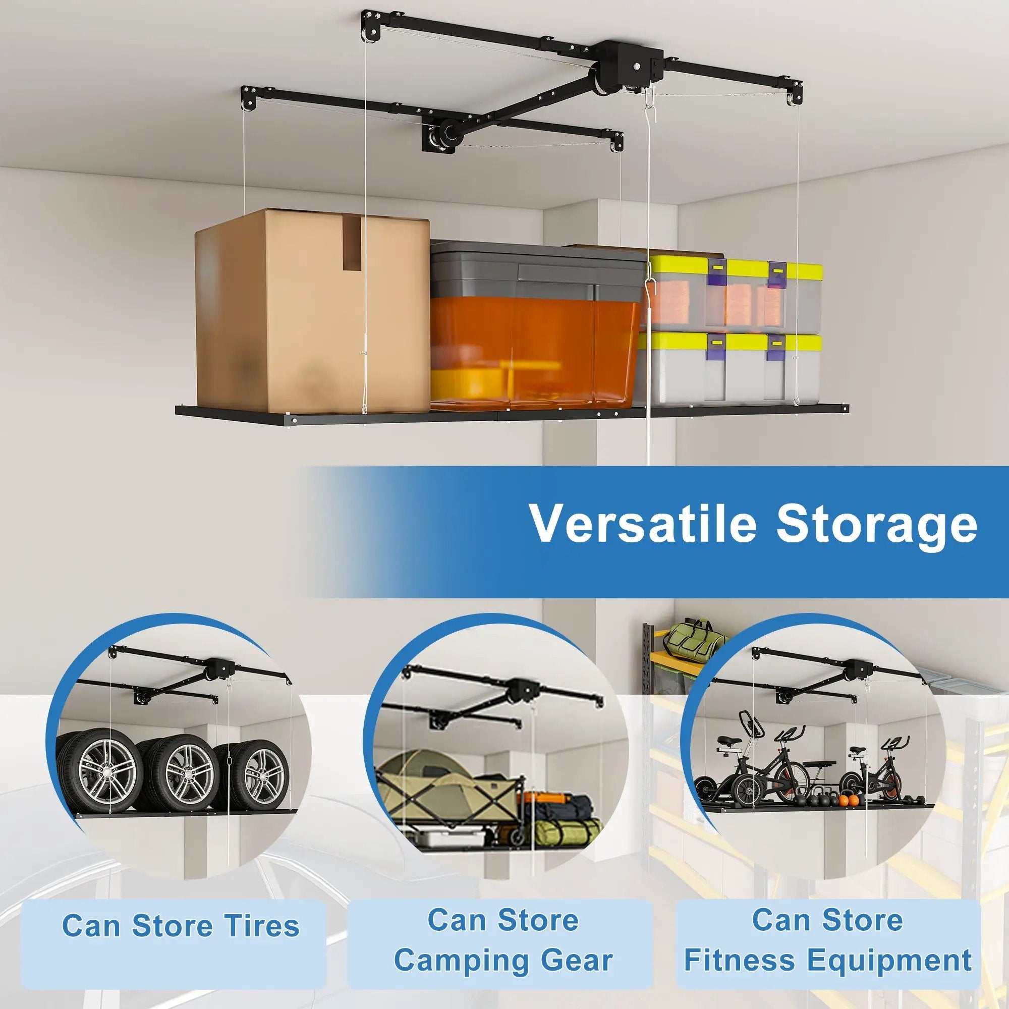 Black Overhead Garage Storage Rack 3x6 FT for High Ceilings by HouseOfZazla