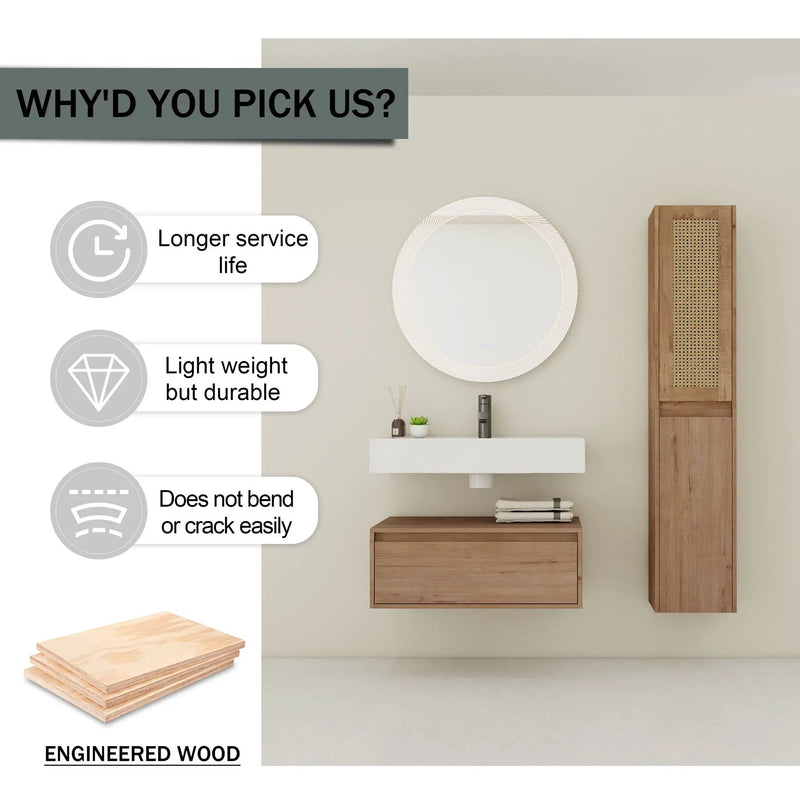 Contemporary Wall Mounted Bathroom Vanity With Resin Sink And 2 Side Cabinet - Imitative Oak by Unique Piece Furniture