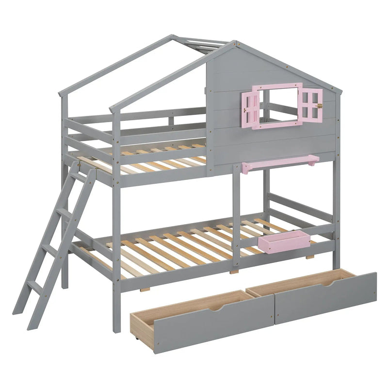 Bunk Bed With Playhouse Roof And Window by Unique Piece Furniture