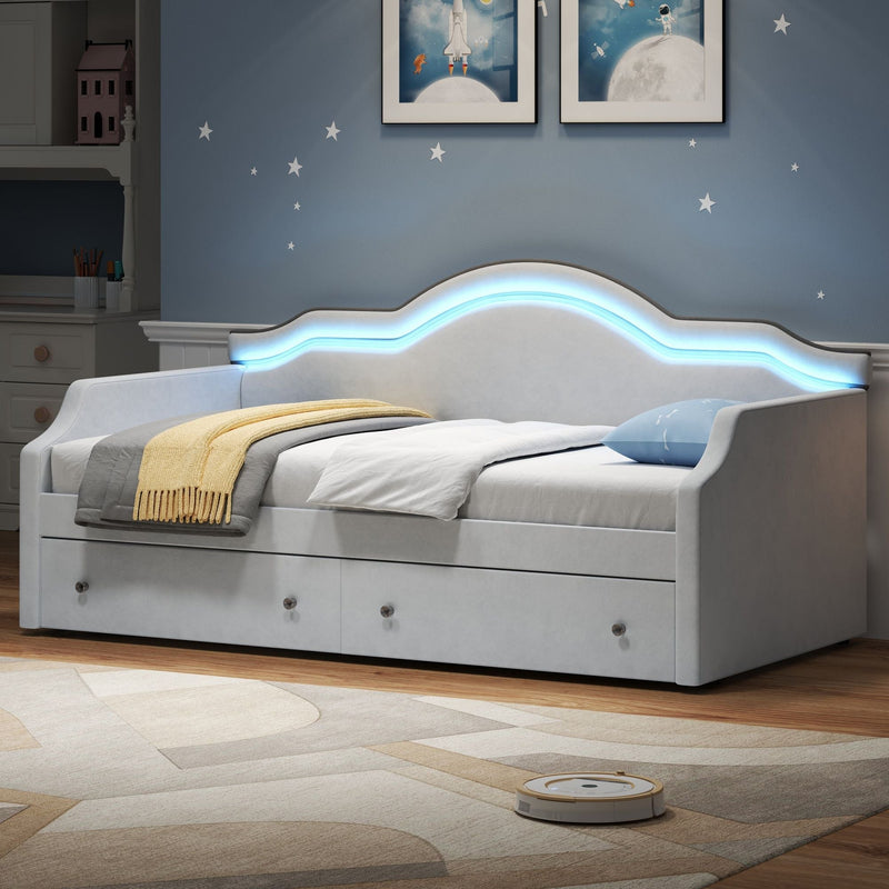 Upholstered Daybed With LED Lights And 2 Drawersme by HouseOfZazla