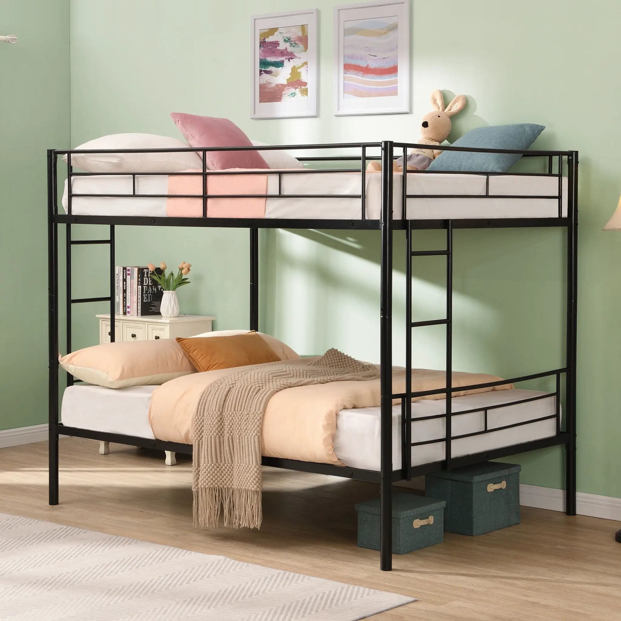 Modern Metal Bunk Bed, Full Over Full, No Box Spring Needed - Black by HouseOfZazla