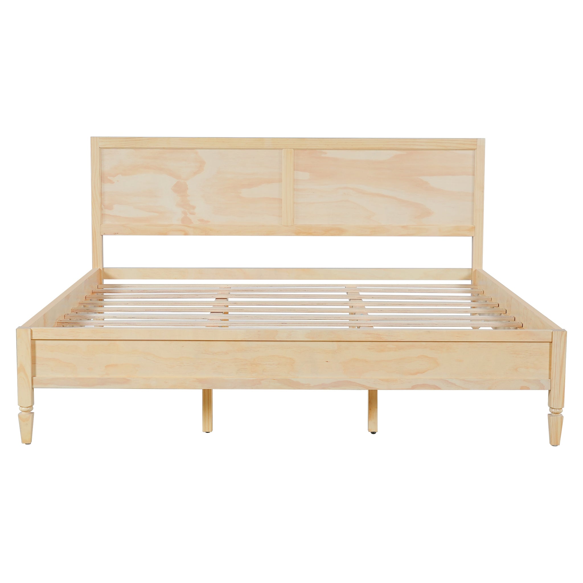 King Size Wood Platform Bed Frame with Classic Panel Headboard by HouseOfZazla