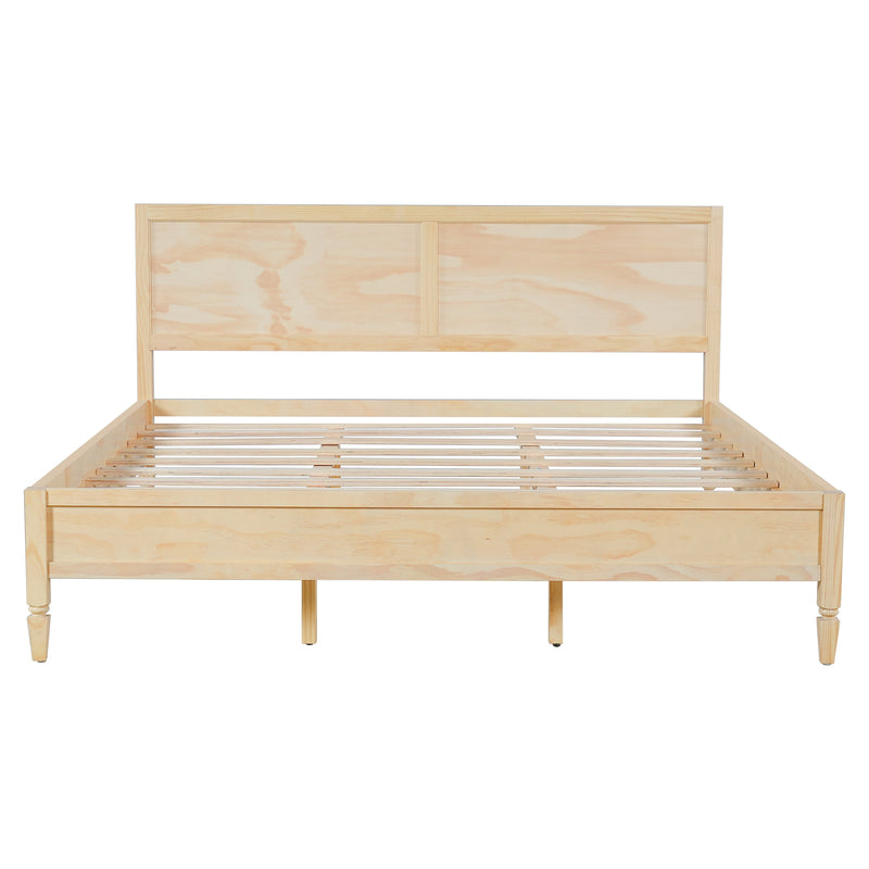King Size Wood Platform Bed Frame with Classic Panel Headboard by HouseOfZazla