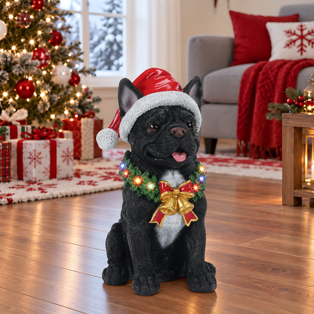 Lighted Christmas French Bulldog Statue, photo 10 of 10