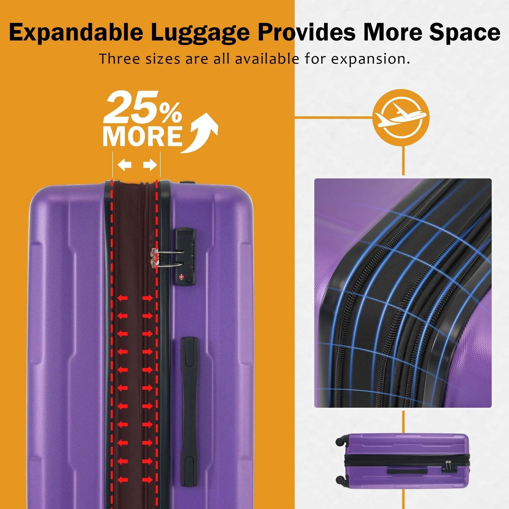 2 Piece Luggage Set With Bags Expanable Spinner Wheels ABS Lightweight Suitcase With Tsa Lock 20" / 24" by HouseOfZazla