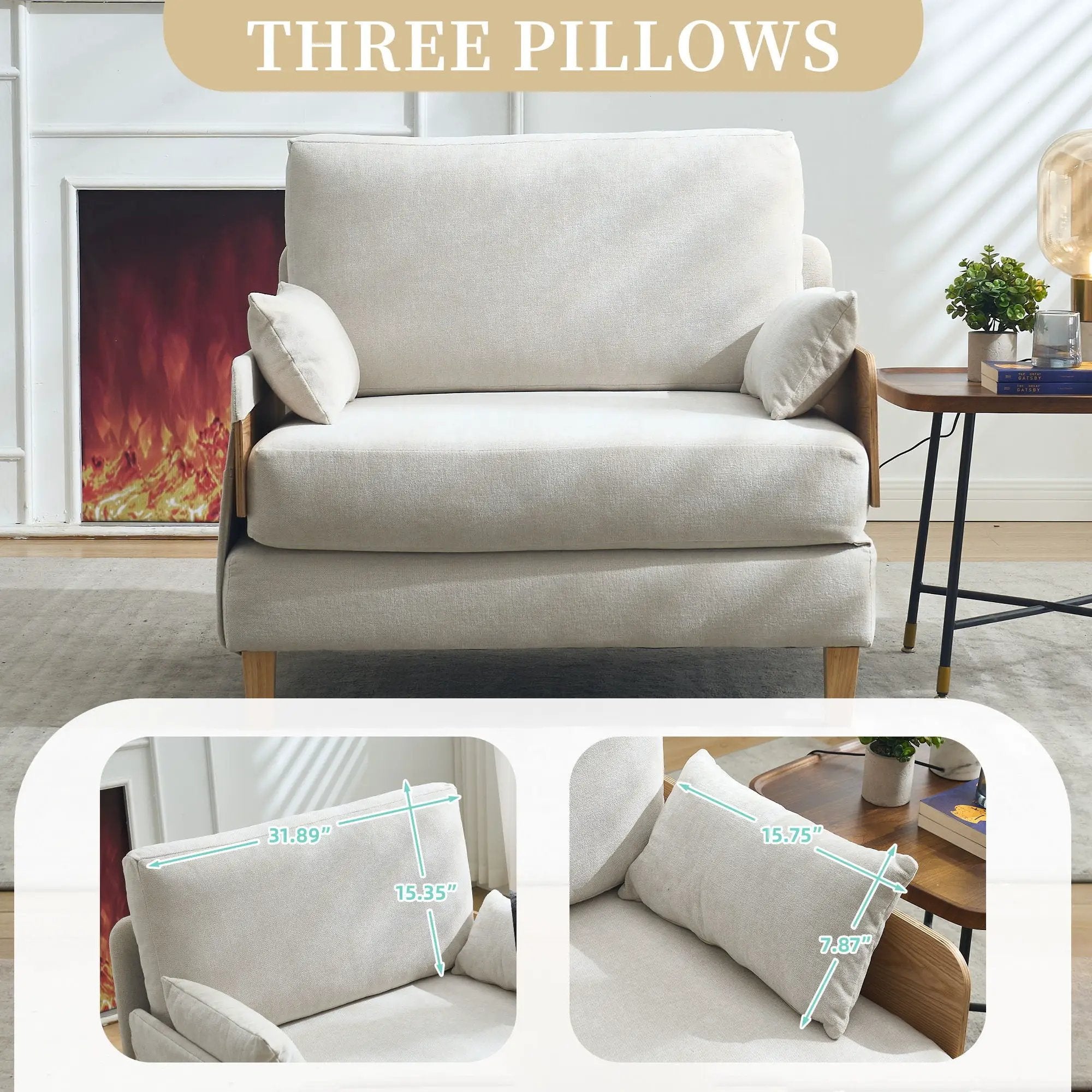Mid Century Modern Foldable Sofa Bed, 3 In 1 Convertible Sleeper With 3 Pillows by Unique Piece Furniture