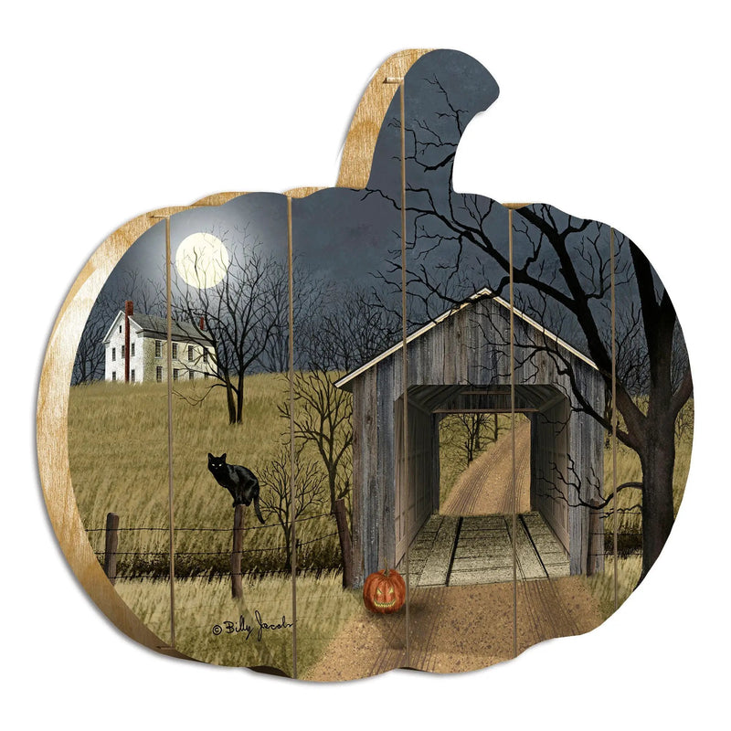 Sleepy Hollow Bridge Printed Wooden Pumpkin Wall Art by HouseOfZazla